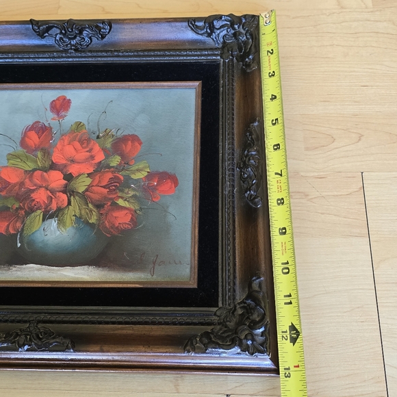 Vintage Floral Painting in Ornate Frame Roses In Vase‎ Oil Pinting Signed - Picture 7 of 12